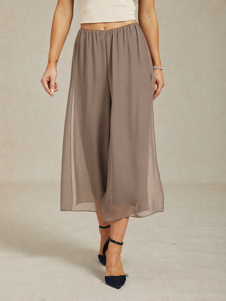 Cropped-Lengte Broek Met Rechte Pijpen En Chiffon Split-Overlay