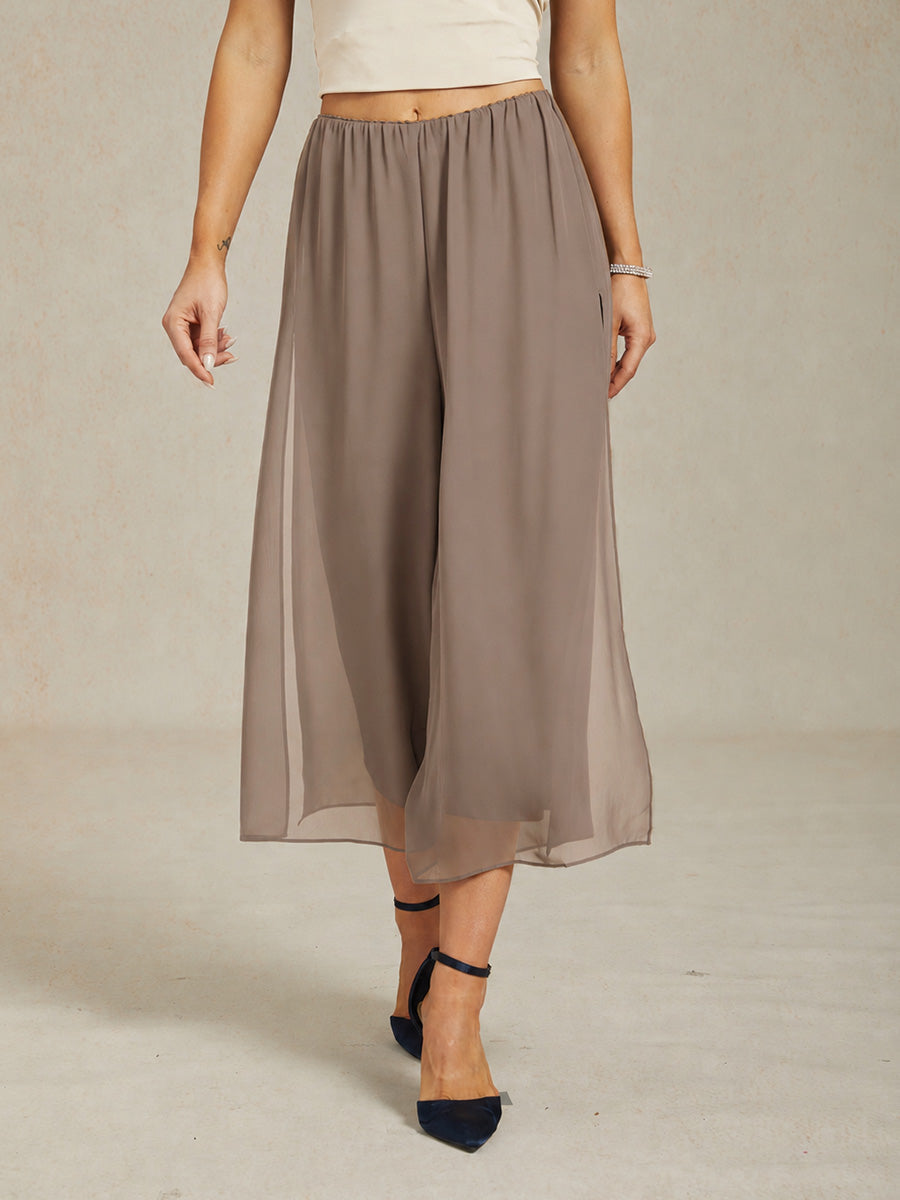 Cropped Broek Met Rechte Pijpen En Chiffon Splitpijp-Overlay