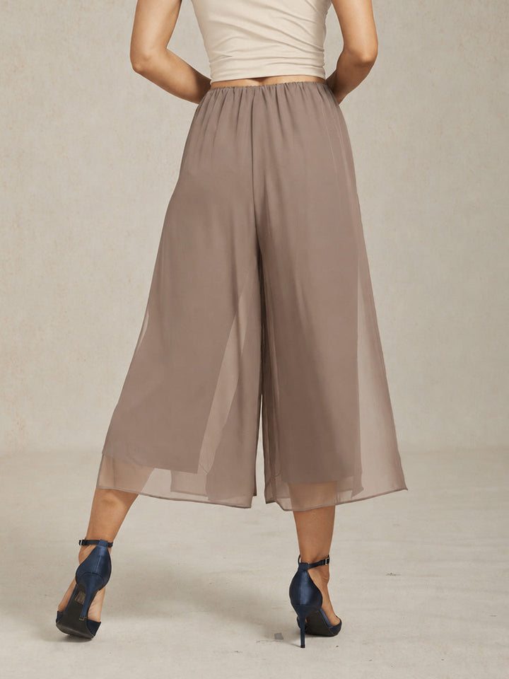 Cropped-lengte Rechte Broek Met Chiffon Split-Overlay