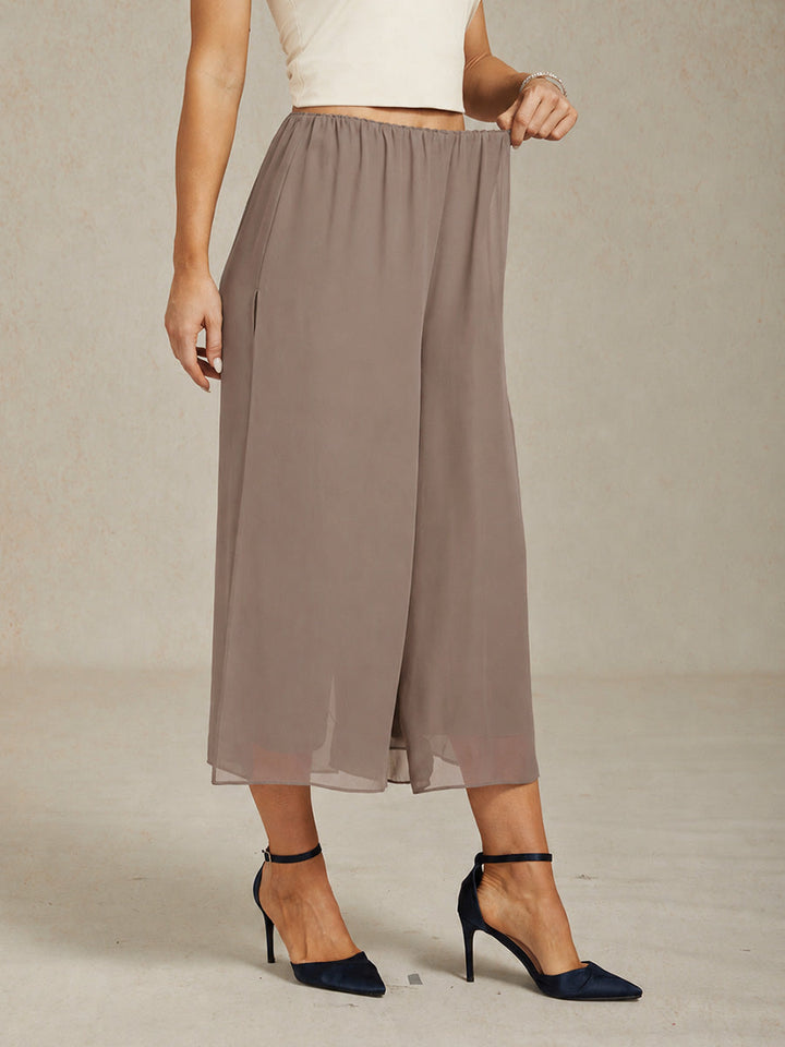 Broek Met Korte Lengte En Rechte Pijpen Met Chiffon Split-Overlay