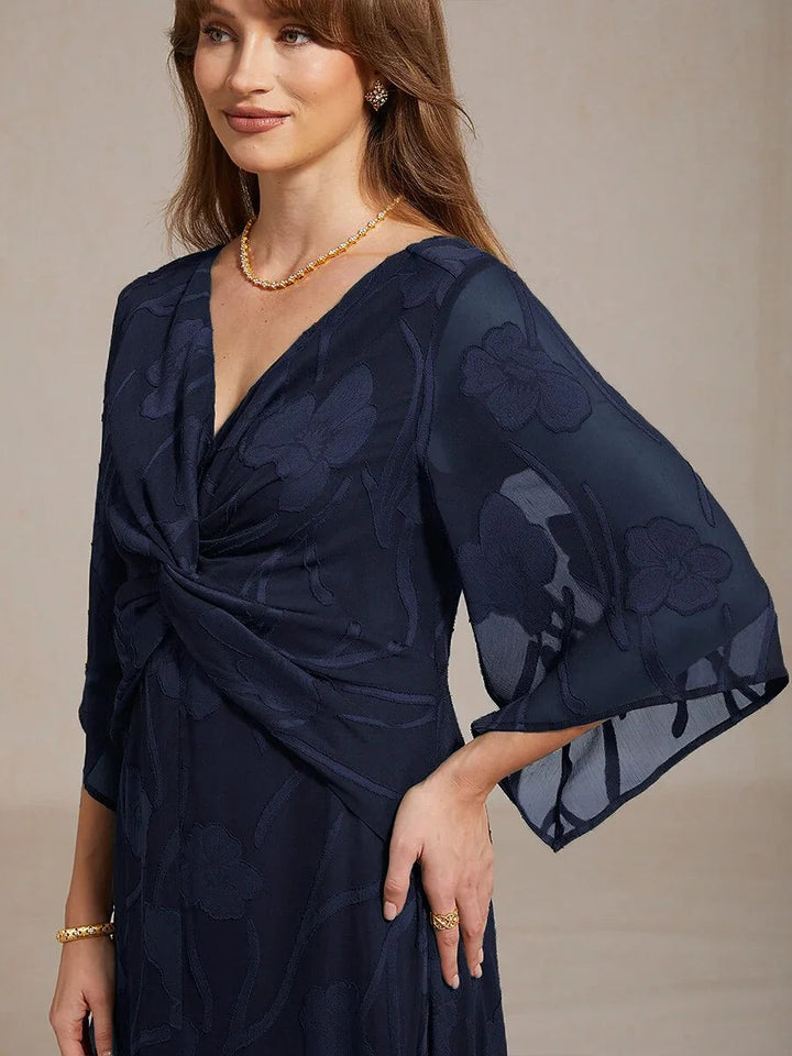 Kanten Bloemen Chiffon Maxi-jurk met Gedraaide Ruches