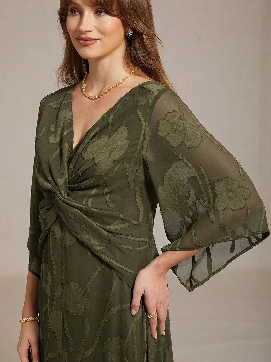 Kanten Bloemen Chiffon Maxi-jurk met Gedraaide Ruches