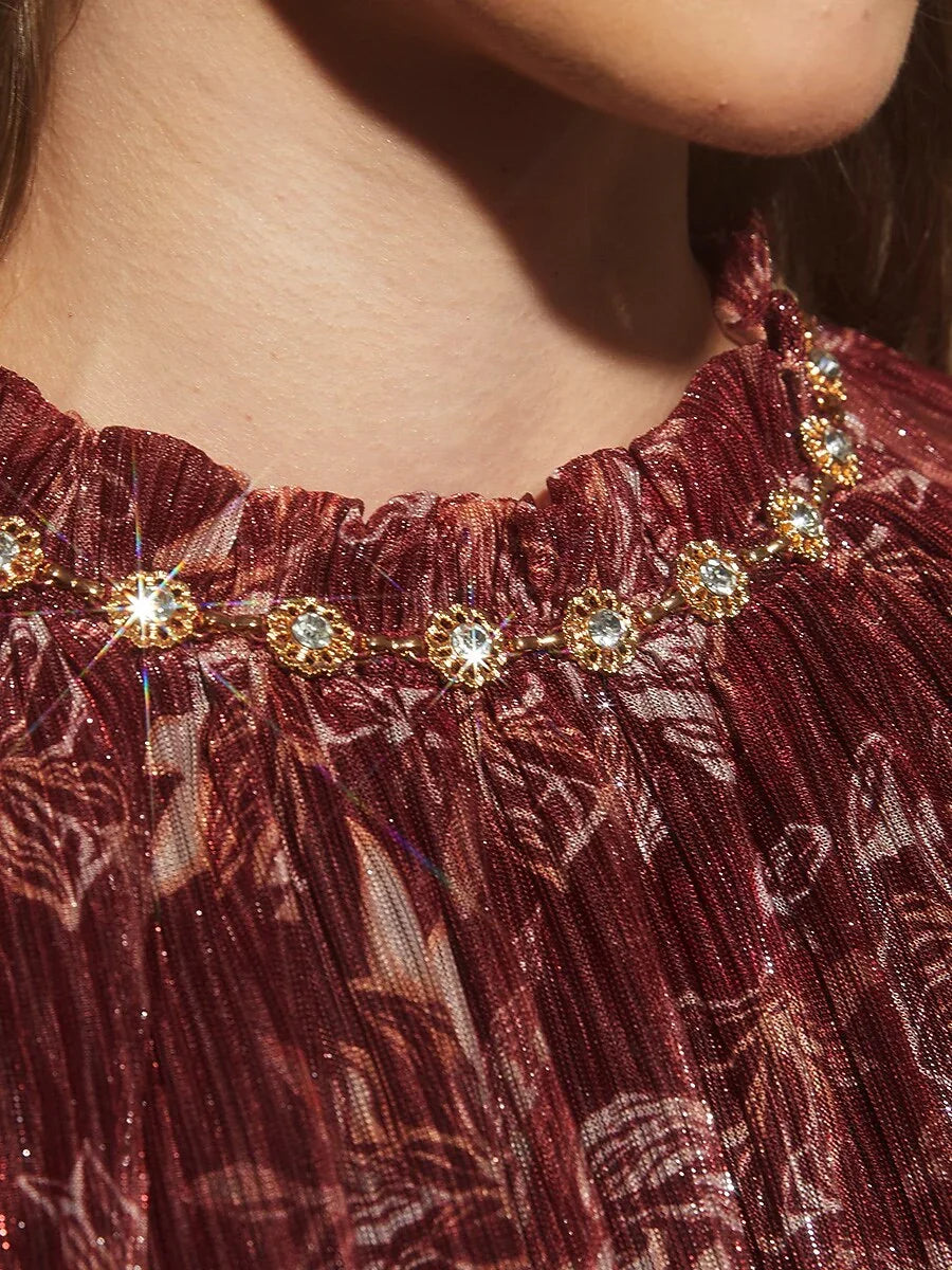 Chiffonblouse Met Ruches, Open Schouders En Metallicdetail