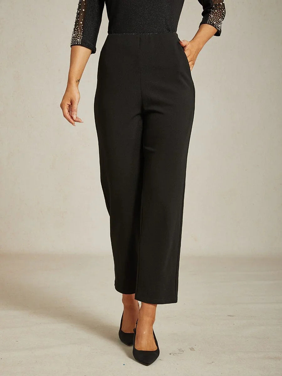Zwarte Slim-Fit Broek met Elastische Taille en Zijzakken