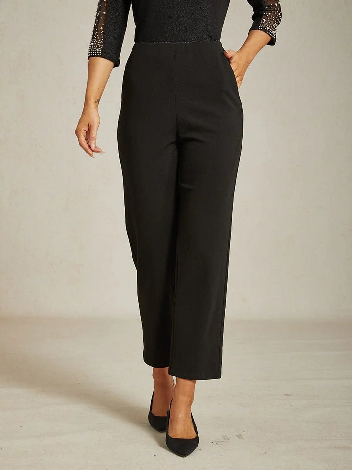 Zwarte Slim-Fit Broek met Elastische Taille en Zijzakken