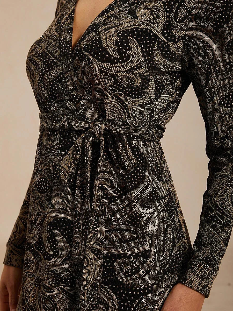 Paisley Wikkel Midi-jurk met Subtiele Pailletten