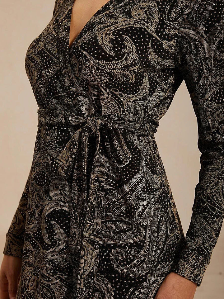 Paisley Wikkel Midi-jurk met Subtiele Pailletten