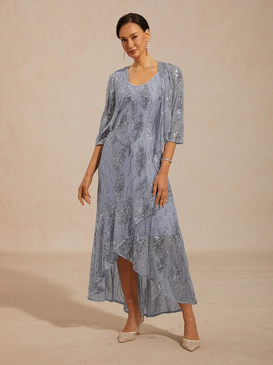 Sleeveless A-Line Maxi Dress with Mesh Sequin