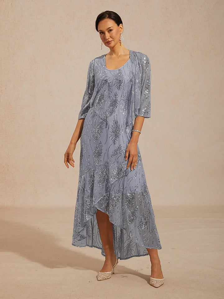 Sleeveless A-Line Maxi Dress with Mesh Sequin