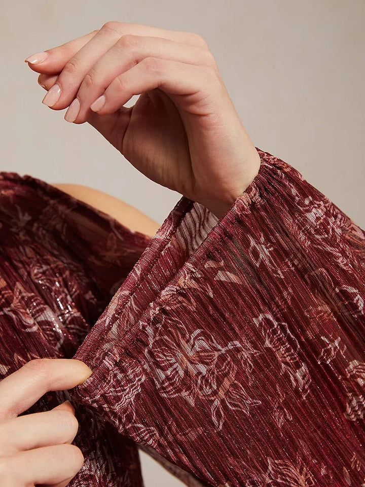 Chiffonblouse Met Ruches, Open Schouders En Metallicdetail