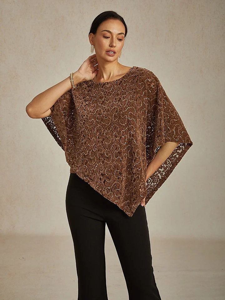 Fluwelen Top met Kanten Capelet en Pailletten