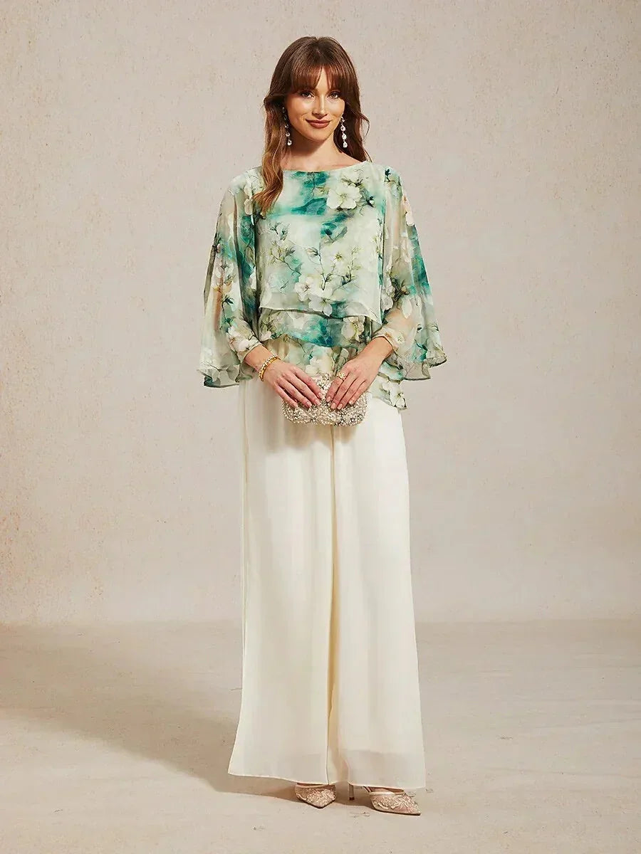 Rechte broek met chiffon split been overlay
