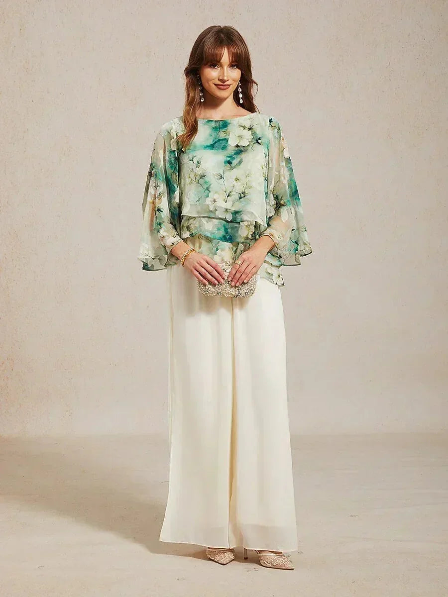 Gelaagde Chiffonblouse met Kant en Bloemenprint