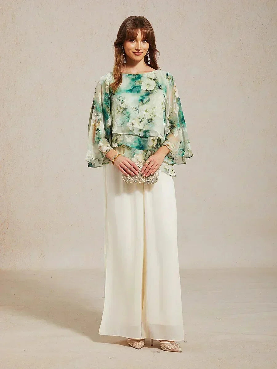 Gelaagde Chiffonblouse met Kant en Bloemenprint