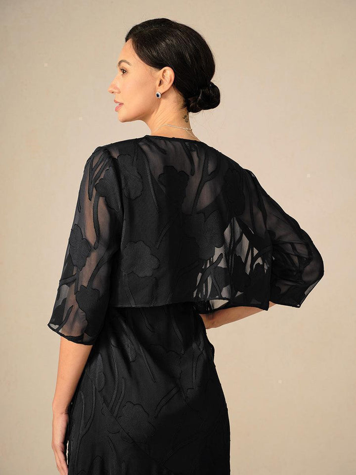 Doorschijnende Chiffon Bolero met Bloemenprint en 3/4-mouwen