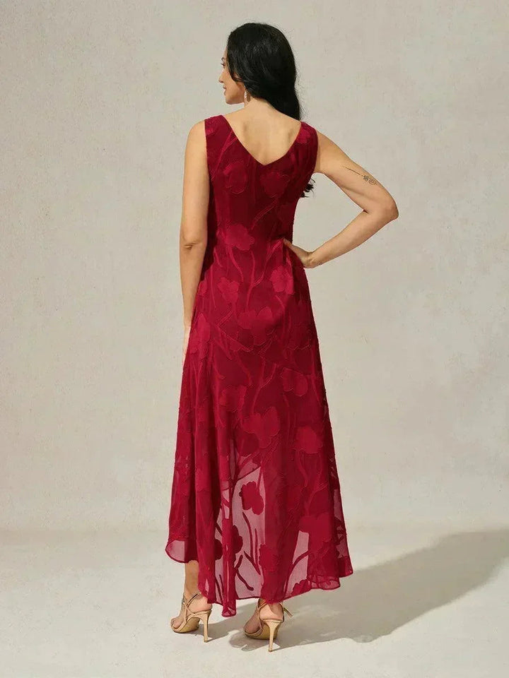 Bloemenchiffon Avondjurk Met Asymmetrische Zoom