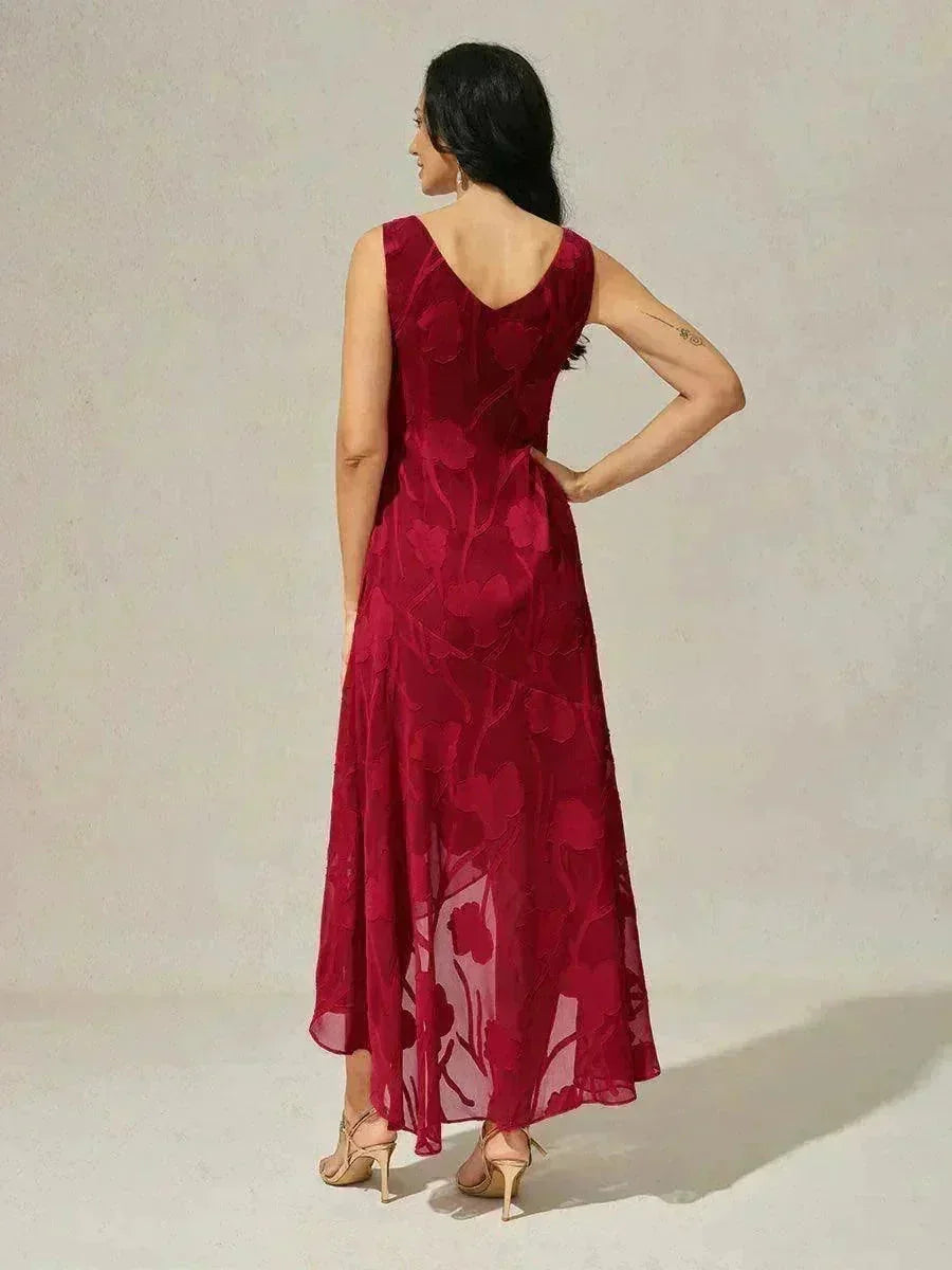 Bloemenchiffon Mouwloze Avondjurk met Asymmetrische Zoom