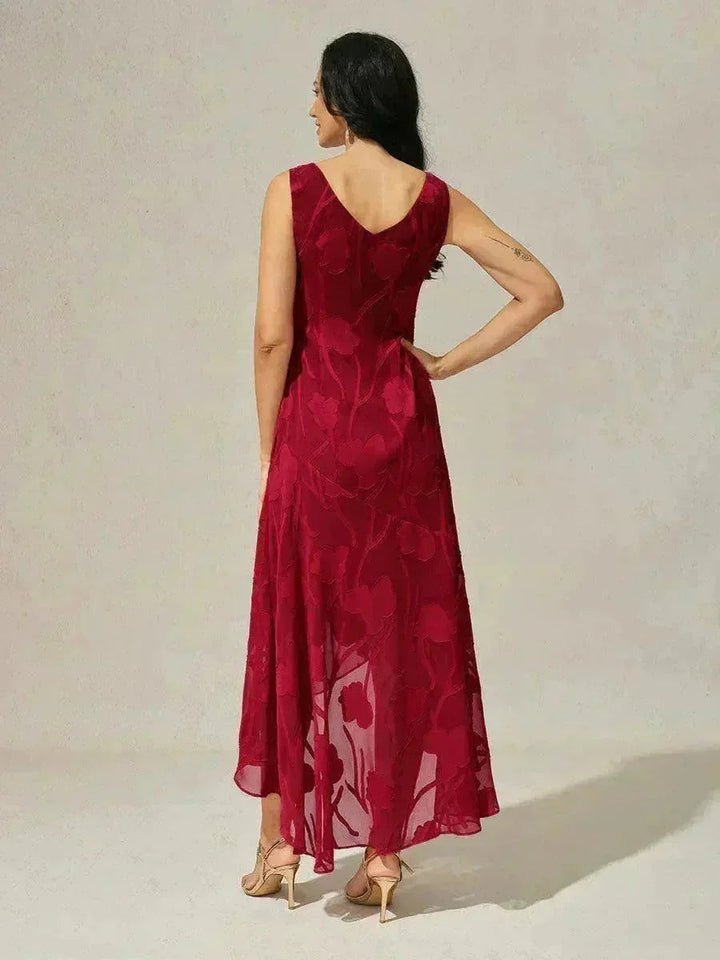 Bloemenchiffon Mouwloze Avondjurk met Asymmetrische Zoom