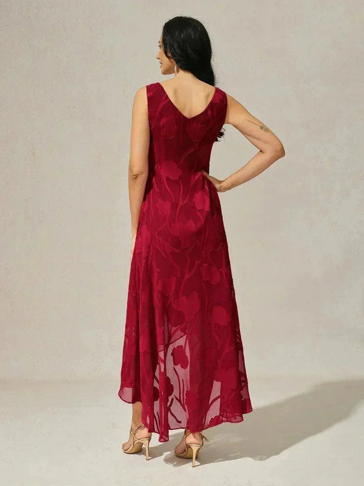Mouwloze Chiffon Avondjurk met Bloemen en Asymmetrische Zoom