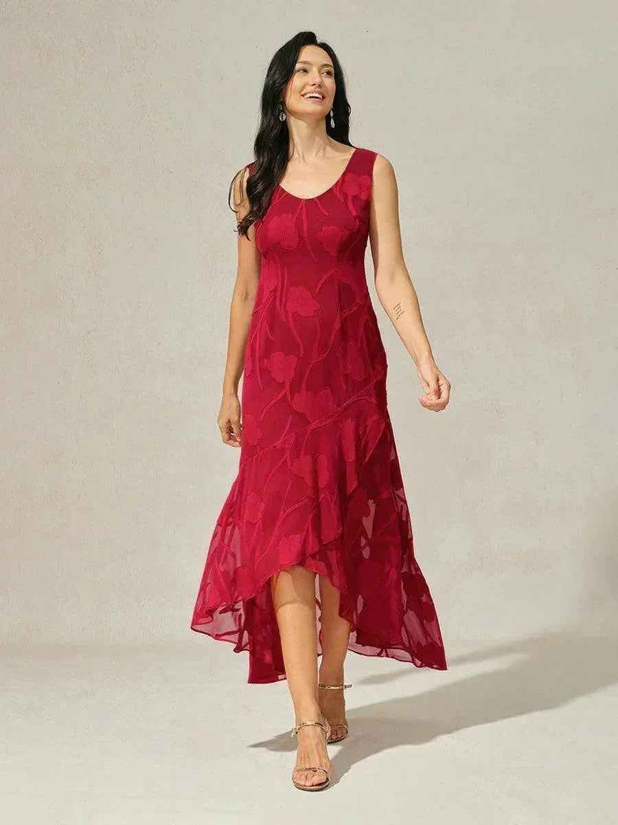 Mouwloze Chiffon Avondjurk met Bloemen en Asymmetrische Zoom