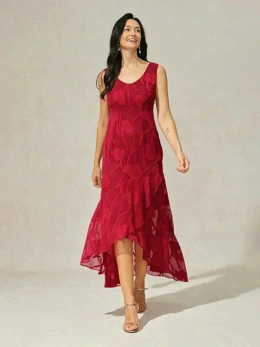 Bloemenchiffon Mouwloze Avondjurk met Asymmetrische Zoom