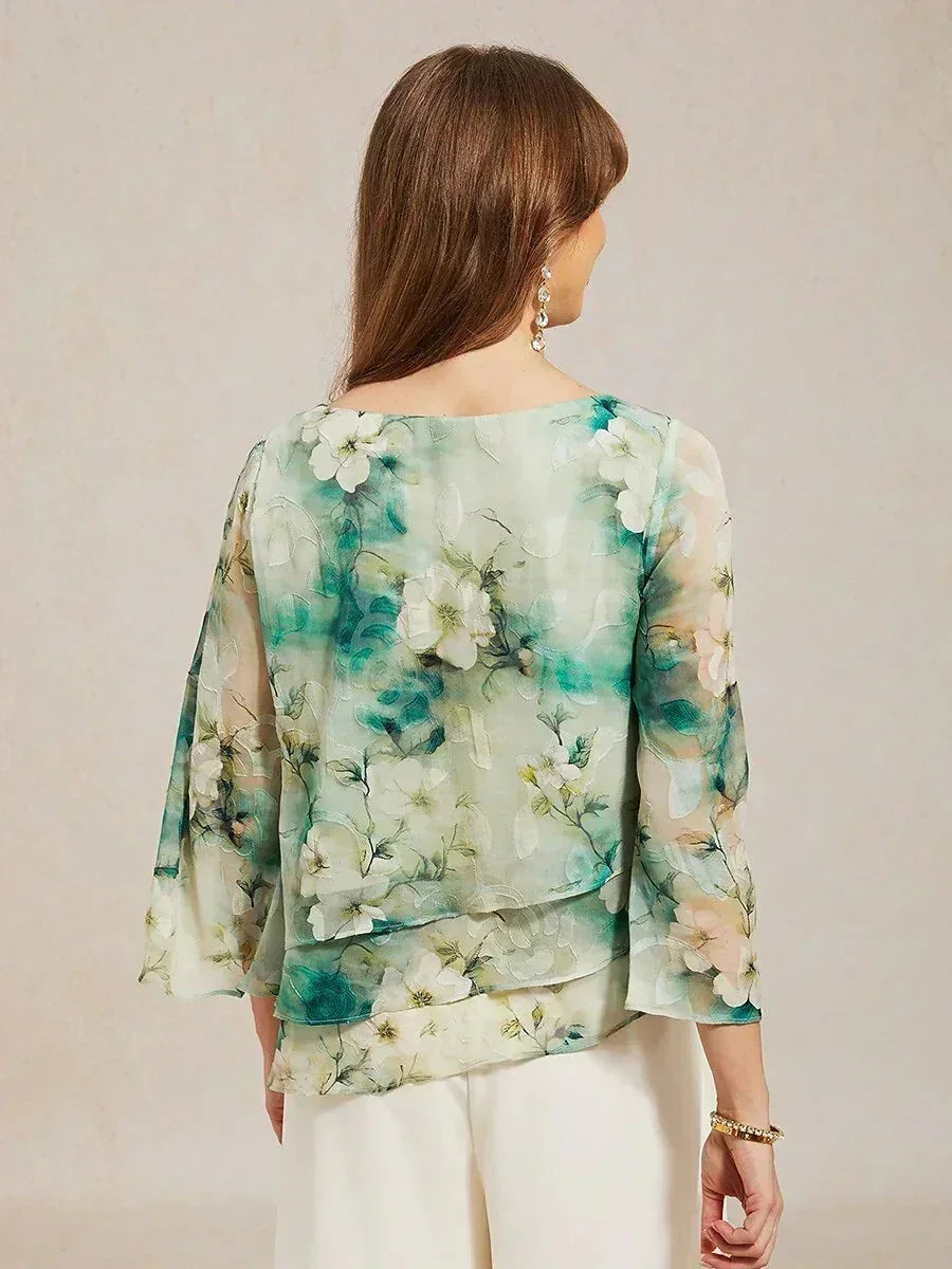 Gelaagde Chiffonblouse met Kant en Bloemenprint