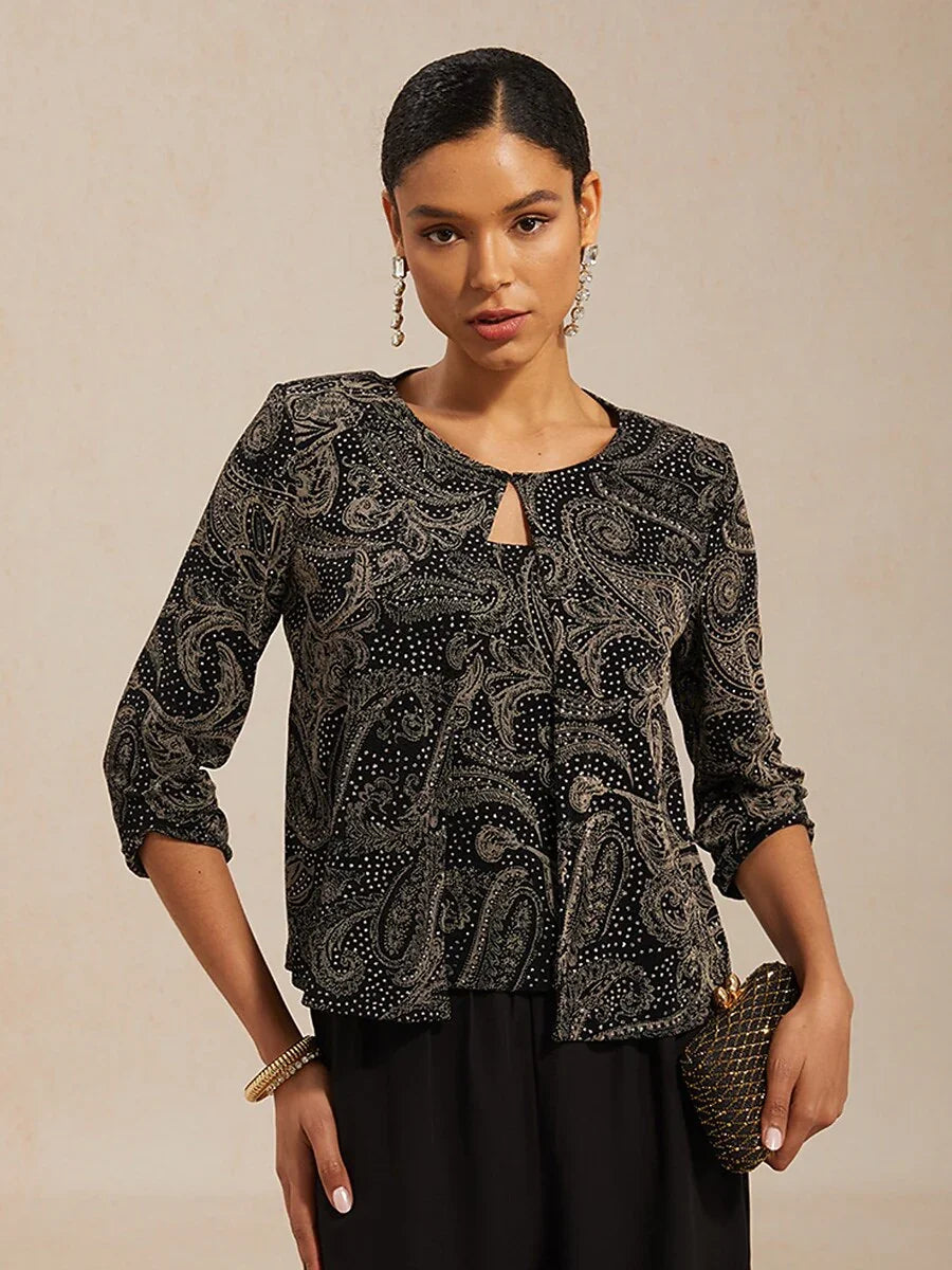 Paisley Gebreide Top Met Subtiel Paillettenaccent