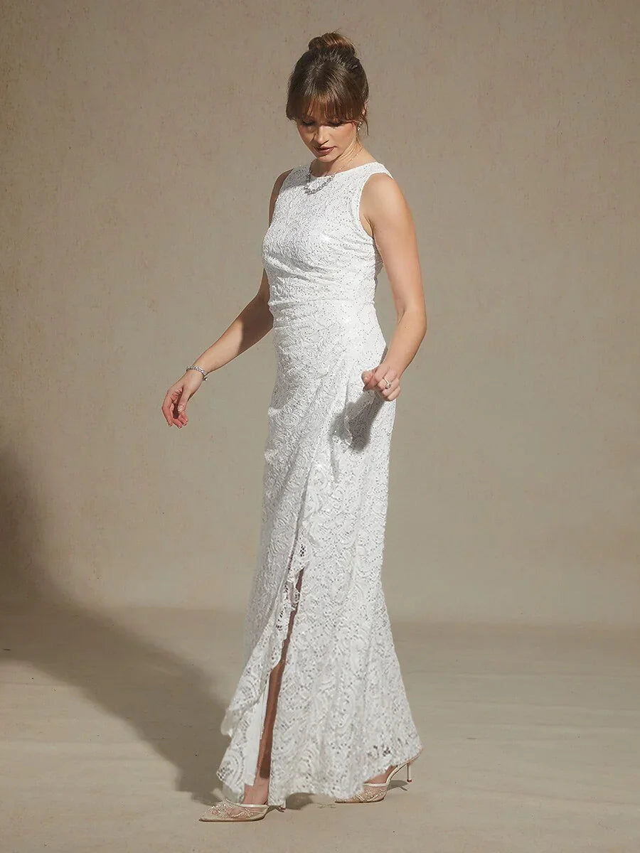 Lace Sequin Maxi Dress with Ruffle Detail