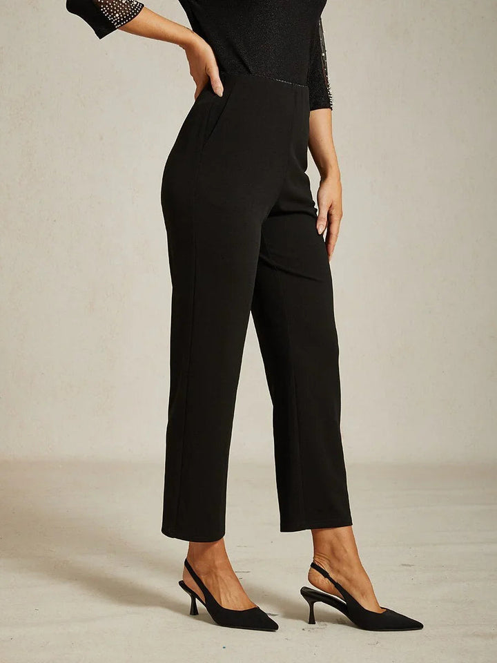 Zwarte Slim-Fit Broek met Elastische Taille en Zijzakken