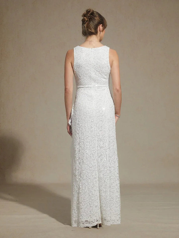 Lace Sequin Maxi Dress with Ruffle Detail