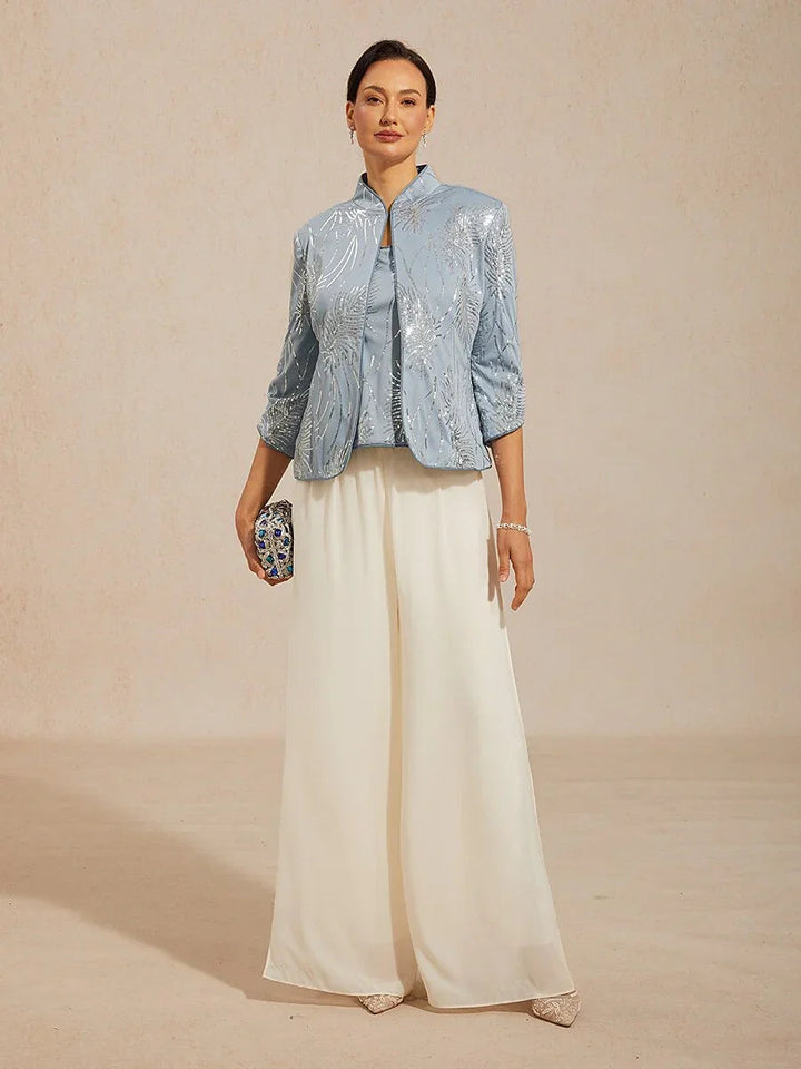 Elegante Twinset met Mandarijnkraag en Pailletten