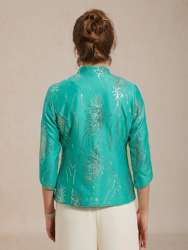 Elegante Twinset met Mandarijnkraag en Pailletten