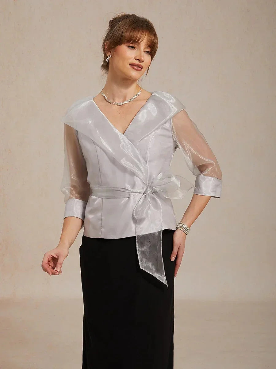 Transparante Organza Blouse met Kraag en Strik