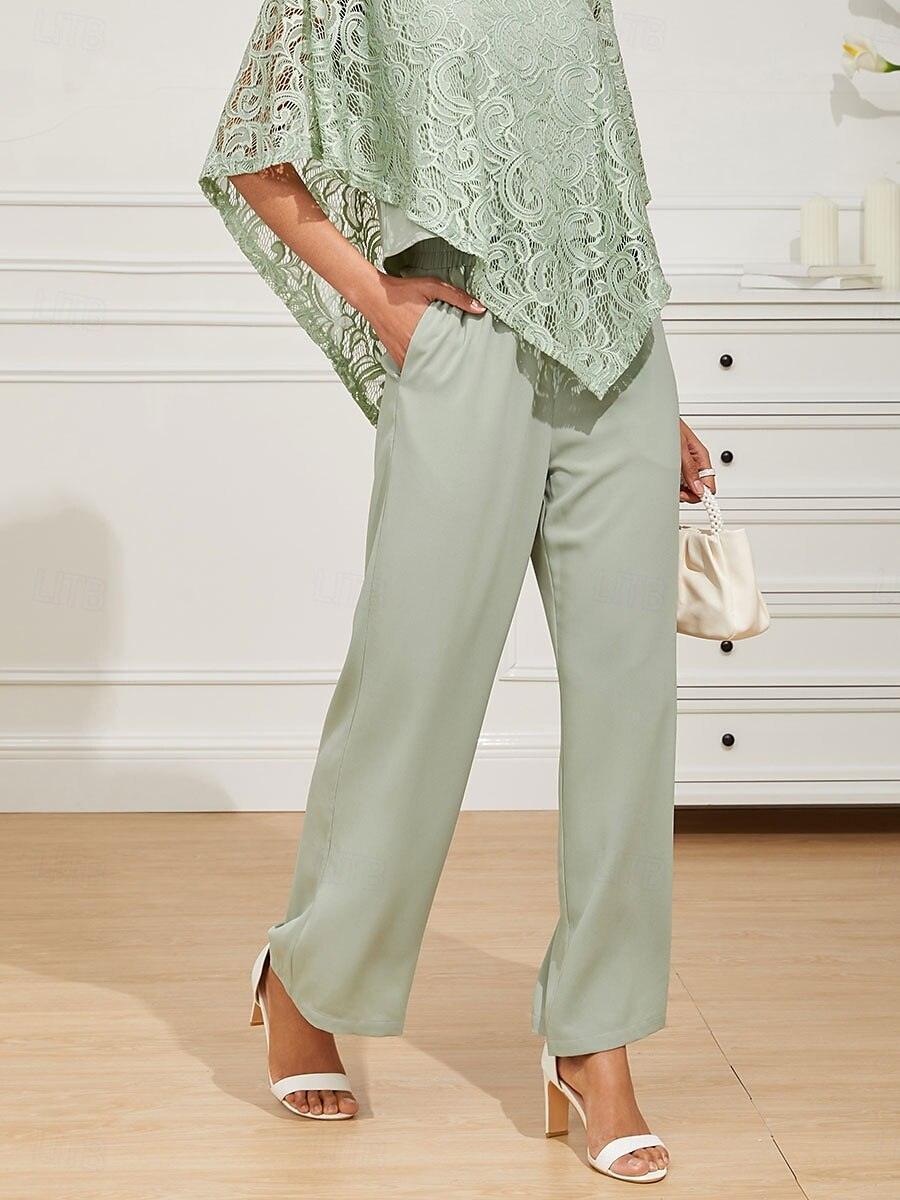 Mid-Rise Broek met Elastische Taille, Wijde Pijpen en Zakken