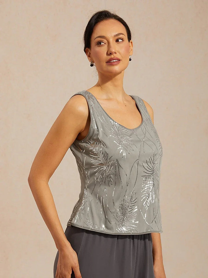 Elegant Twinset met Mandarijnkraag en Pailletten