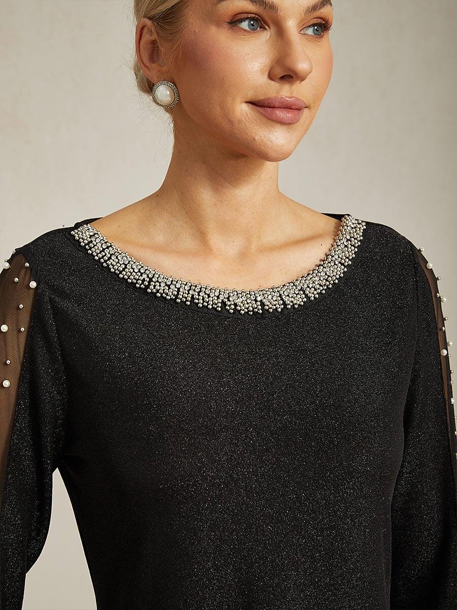 Met Kralen 3/4-Mouw Metallic Gebreide Blouse