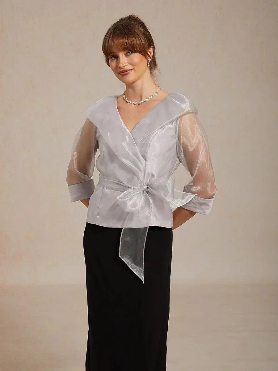 Transparante Organza Blouse met Kraag en Strik