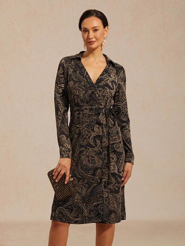 Paisley Wikkel Midi-jurk met Subtiele Pailletten